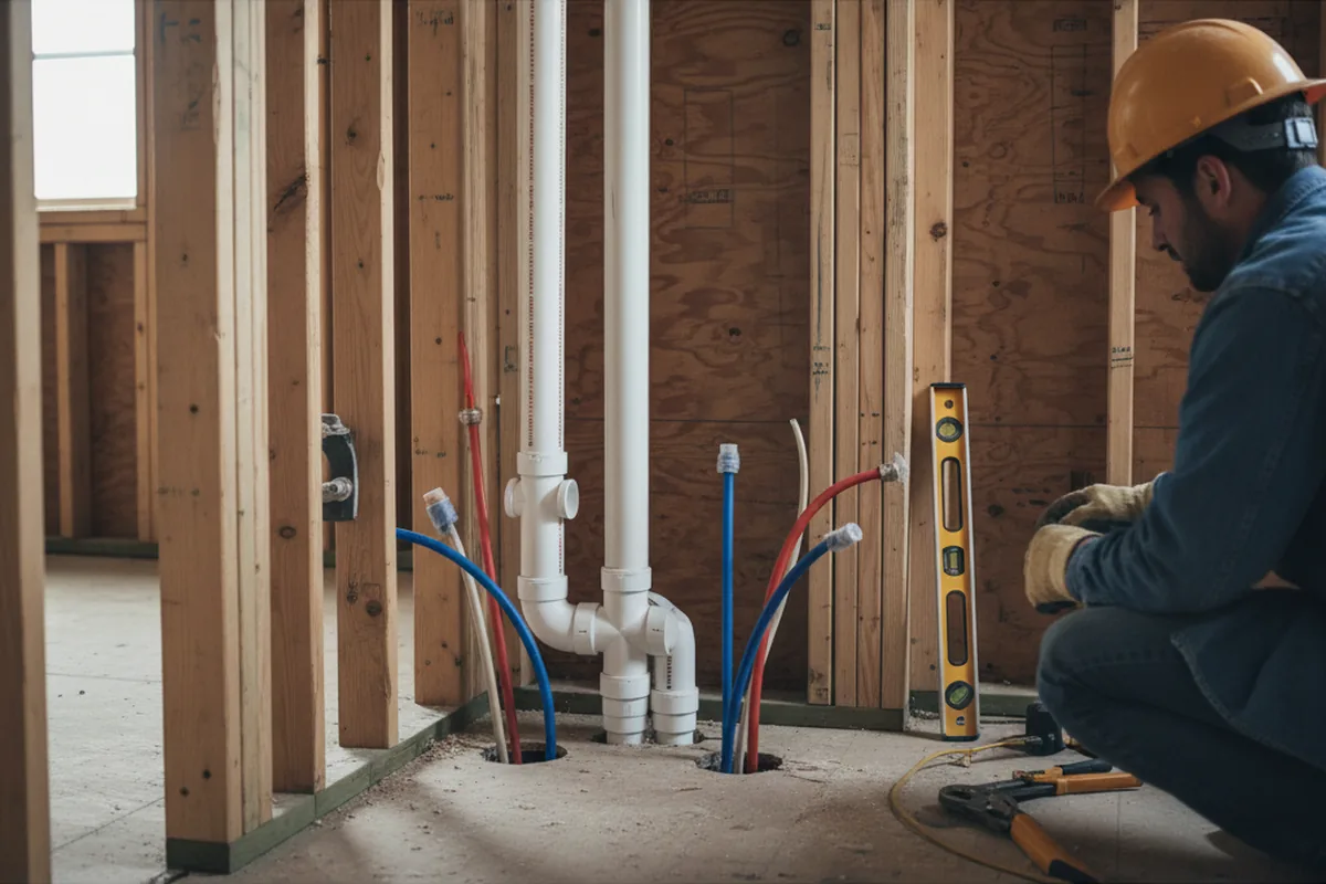 Drain and supply rough-in during Leak Detection in Farmersburg