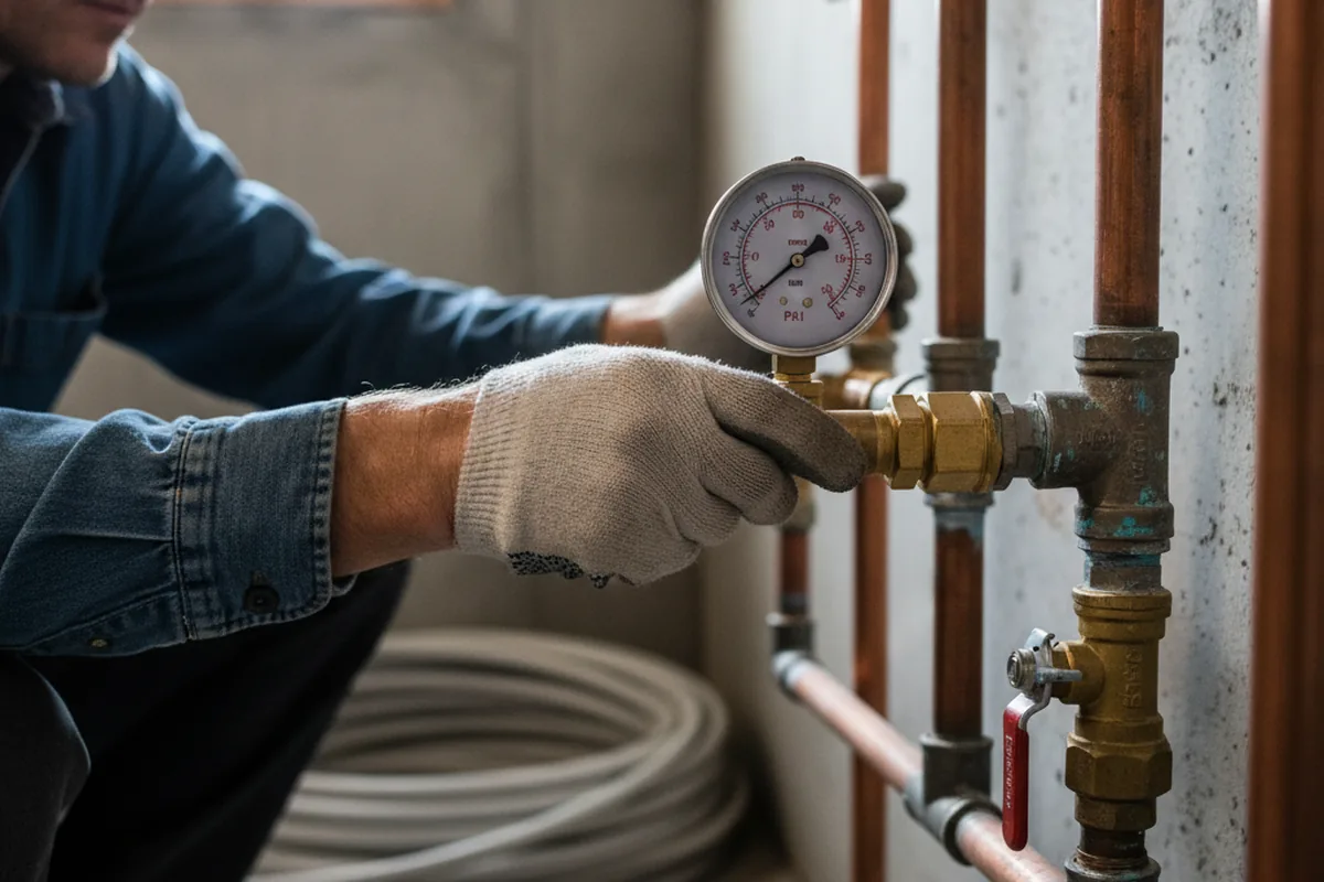 Pressure testing a repaired line during Water Line Repair in Farmersburg